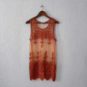 pretty angel orange sheer embroidered lingerie styled mini dress size large